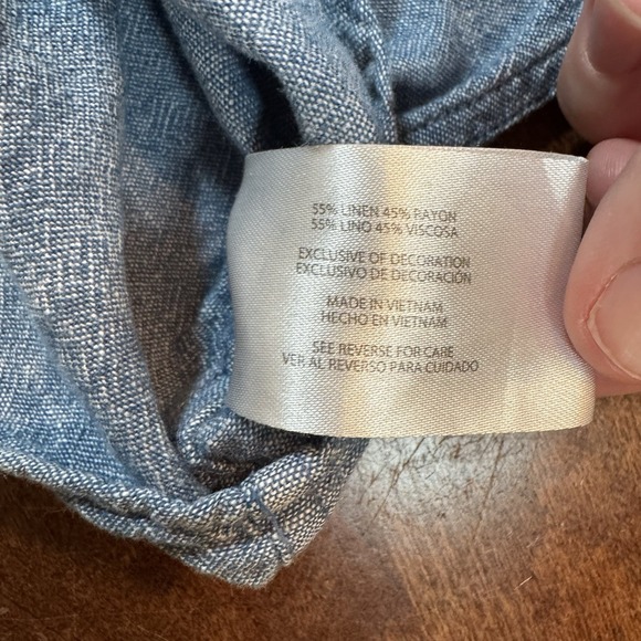 Set Of 2 GAP Women Shirt Linen Blend Pink & Chambray LS Button Up Collared Large - Picture 11 of 12